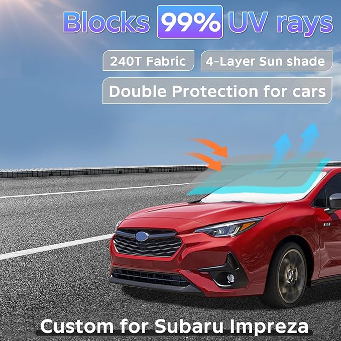 Sun Shade Sunshade for Subaru Impreza 2017-2022 2023 Windshield Cover, 4-Layers Sun Shield 250T Silver Coating Sun Visor for Impreza WRX Sedan Impreza WRX Hatchback WRX STI Car Accessories