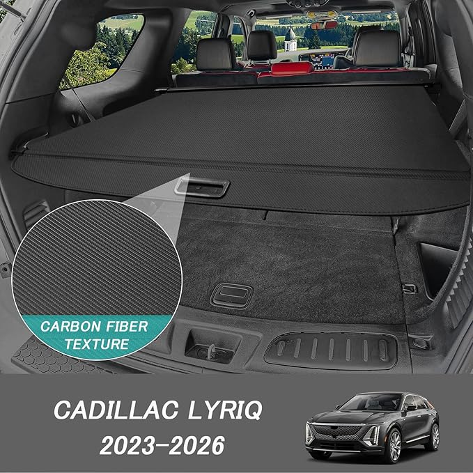 Cargo Cover for Cadillac Lyriq 2026 2025 2024 2023 Accessories Retractable Trunk Cover Security Shielding Shade Cargo Luggage Cover Trunk Privacy Protection (Carbon Fiber Texture)