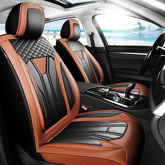 Fit Tucson Car Seat Covers Compatible with Hyundai Tucson 2010-2026, Premium Leather Breathable,Wear Resistant, Airbag Compatible, All-Weather Protection & Full Coverage, Full Set Brown&Black