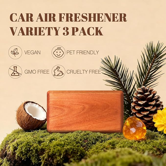 Car Air Freshener - Wood Air Freshener - Car Odor Eliminator - Long Lasting Scent - Auto Accessories -VISOR CLIP INCLUDED (Cabana-Amber-Pine)