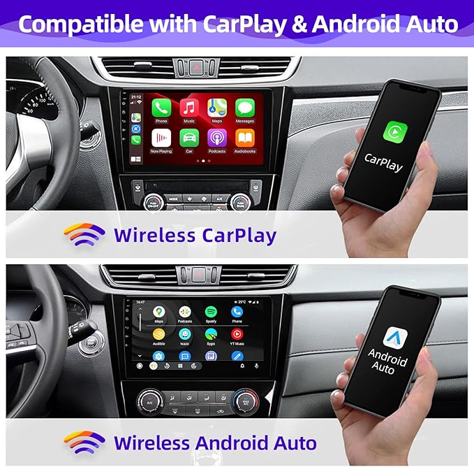 Android Car Radio Compatible with Android Auto Wireless Carplay for Nissan Rogue X-Trail Qashqai 2014-2018 8core 1280X720 Touchscreen Stereo Bluetooth GPS Navigation Head Unit (4GRAM64GROM)