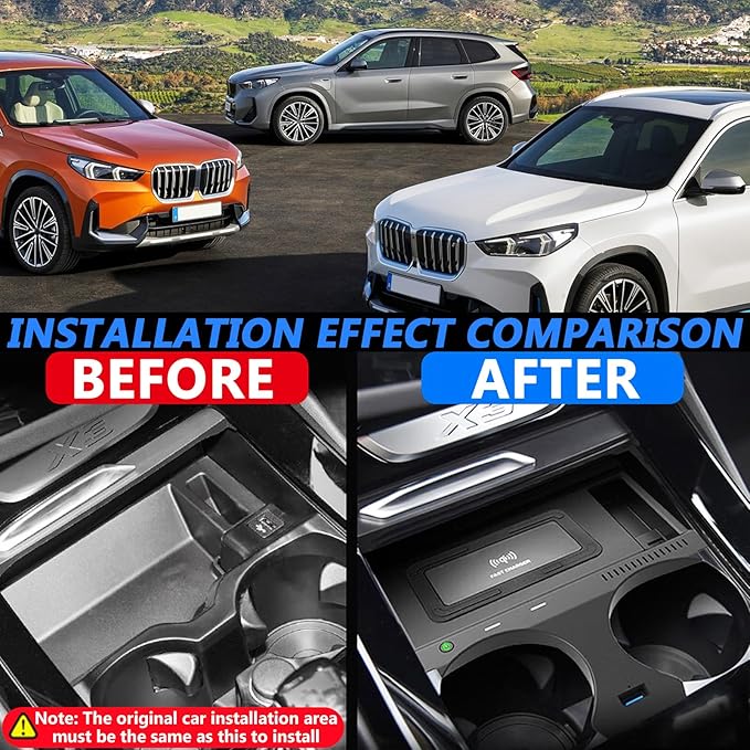 Wireless Car Charger for BMW 2018-2024 X3/X4, 2019-2024 X3M/X4M, 2021-2024 iX3 with 27W USB & Type-C Center Console Accessory Panel, Fast Charger for i-Phone Sam-Sung