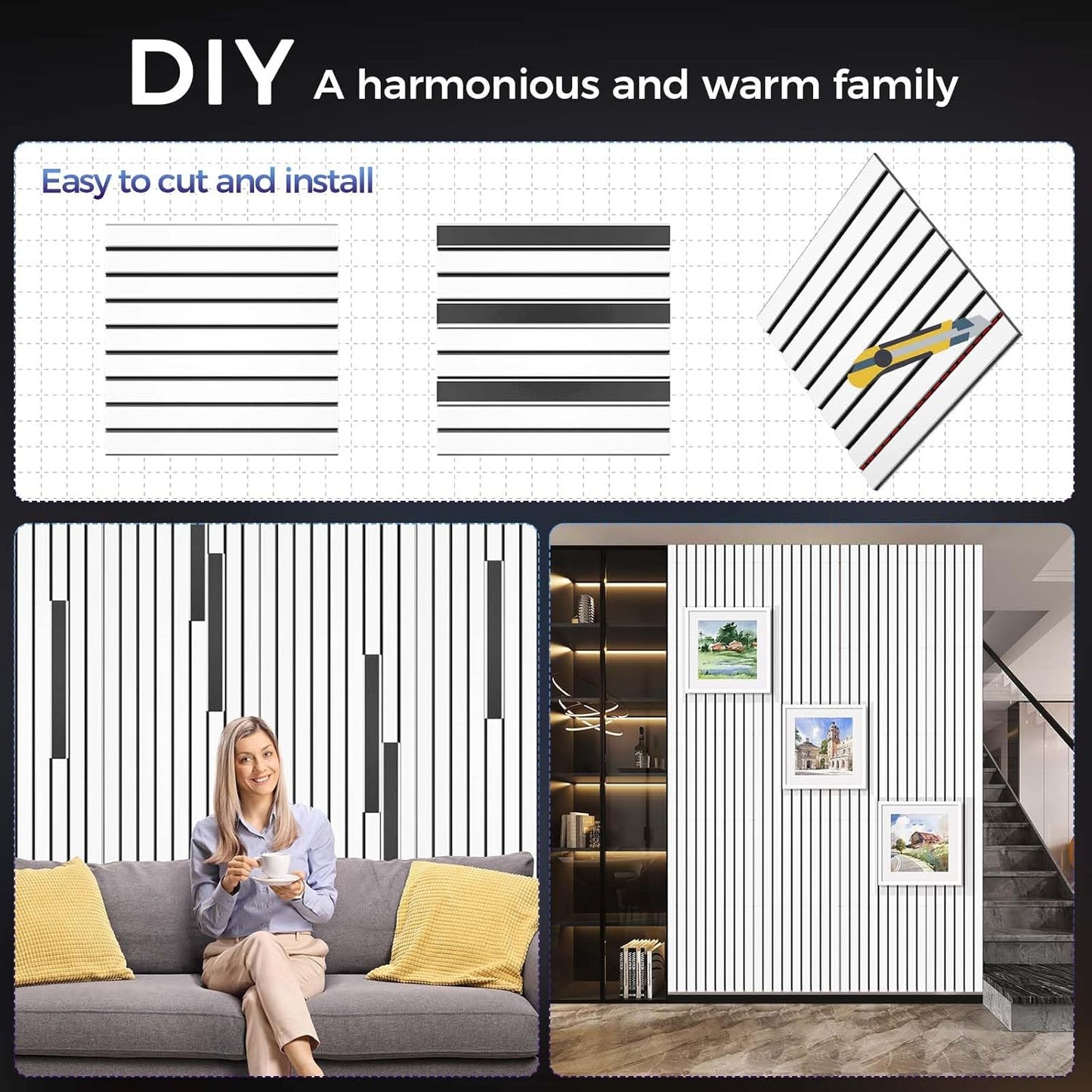 8 Pack 2-Layer Large Soundproof Wall Panels, 15.7 x 15.7 x 0.43 in Sound Proof Foam Panels for Walls, 0.9lb/ft³ High Density, 3D Acoustic Panels,Artistic Noise Dampening Panels White&Black