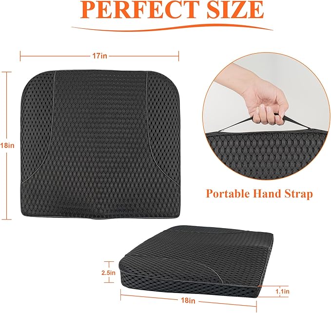 kingphenix Premium Car Seat Cushion, Memory Foam Driver Seat Cushion to Improve Driving View- Coccyx & Lower Back Pain Relief - Seat Cushion for Car, Truck, Office Chair (4D Mesh Black)