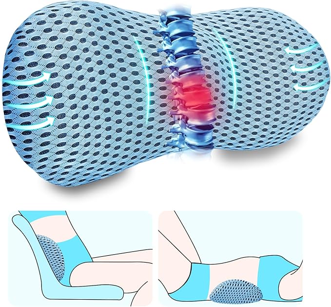 Lumbar Support Pillow, Memory Foam Lumbar Pillow for Lower Back Pain Relief, Back Support Pillow for Office Chair, Car Seat - Blue