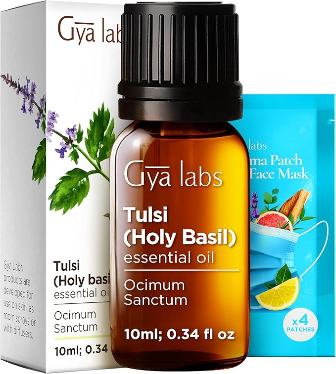 100% Pure Holy Basil (Tulsi) Essential Oil - 0.34 Fl Oz - Holy Basil (Tulsi) Oil for Hair, Skin, Diffuser, Aromatherapy & DIY Candle Making Scent