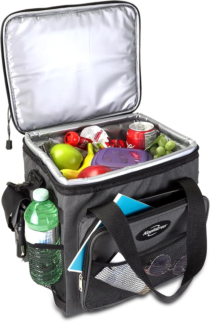 Koolatron Electric Portable Cooler Plug in 12V Car Cooler Bag, 14 qt (13 L) Black/Gray Soft-Sided No Ice Thermo Electric Portable Fridge for Camping, Adjustable Shoulder StrapTravel Road Trips.