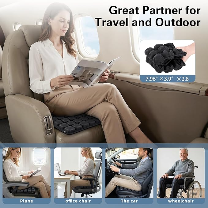 Inflatable Travel Seat Cushion, Built-in Air Pump Car Airplane Chair Cushion for Long Flight Driving Sitting, Office Chair Wheelchair, Pressure Sore Relief, for Sciatica,Coccyx & Buttock Bed Sore SC01