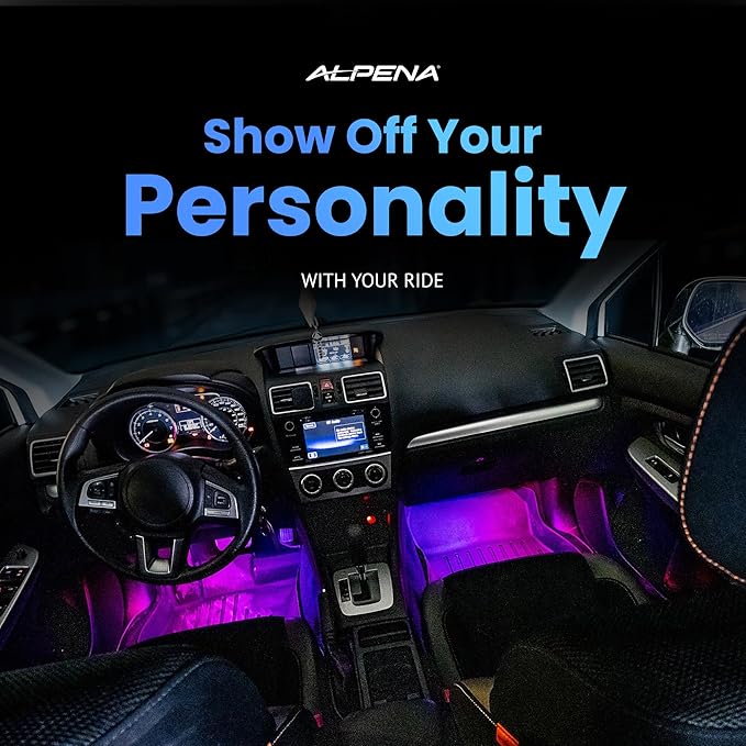 Alpena - FloGlo Interior Bluetooth LED Strip Lights for Cars, Flowing Ambient Lighting Car Interior Stips, Multi-Colored Car Interior Lights, Comes with Downloadable App for Custom Presets, 48 inches