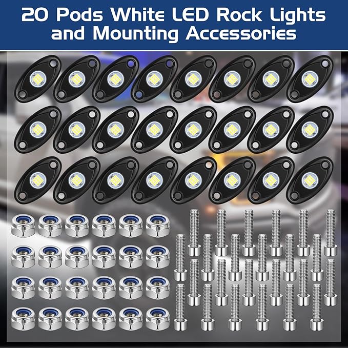 Treela 16 Pods LED Rock Lights White for Truck ATV UTV SUV Motorcycle Car Boat Pure Ambient Underglow Lights Waterproof Underbody Glow Neon Trail Rig Lamp