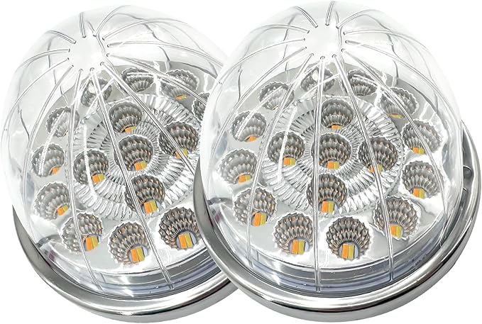 2PCS 17-LED Dual Revolution Amber to Purple Turn Signal & Marker Lights, Clear Lens & Stainless Steel Bezel for Freightliner, Kenworth, Peterbilt, Trailer, Heavy Truck