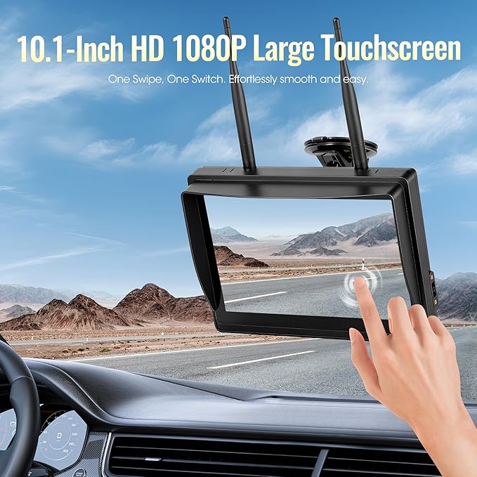 10.1" - 3 Wireless RV Backup Camera System, 1080P DVR Touch Screen Rear Side Cameras for Monitoring, Compatible with Furrion Pre-Wired Plug, Clear Night Vision Camera for Trailer Truck, A23
