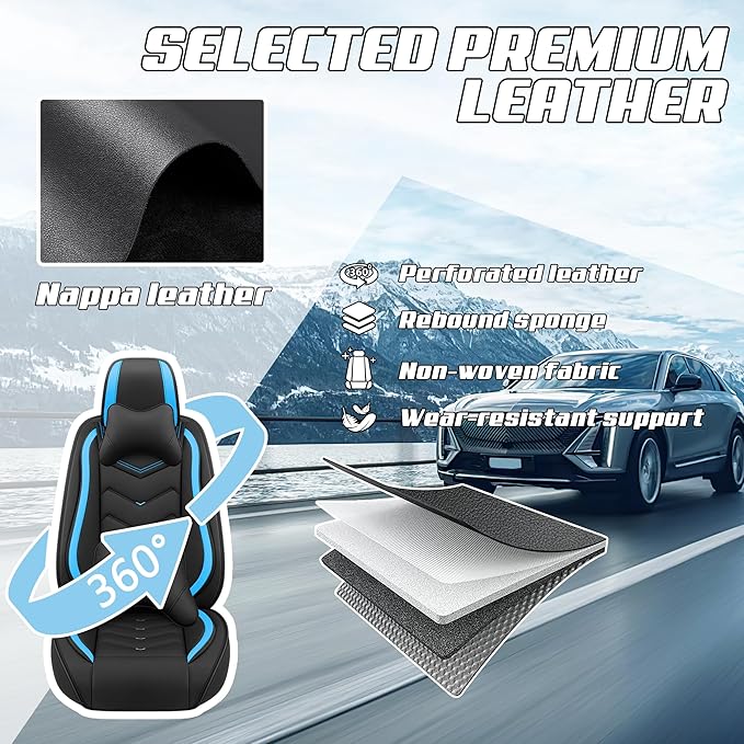 Car Seat Covers Fit for Infiniti g37 2000-2026, Stylish Sport Seat Covers, Waterproof Wear-Resistant Premium Nappa Leather Car Seat Cover.(Full Set with Pillow/Black Blue)