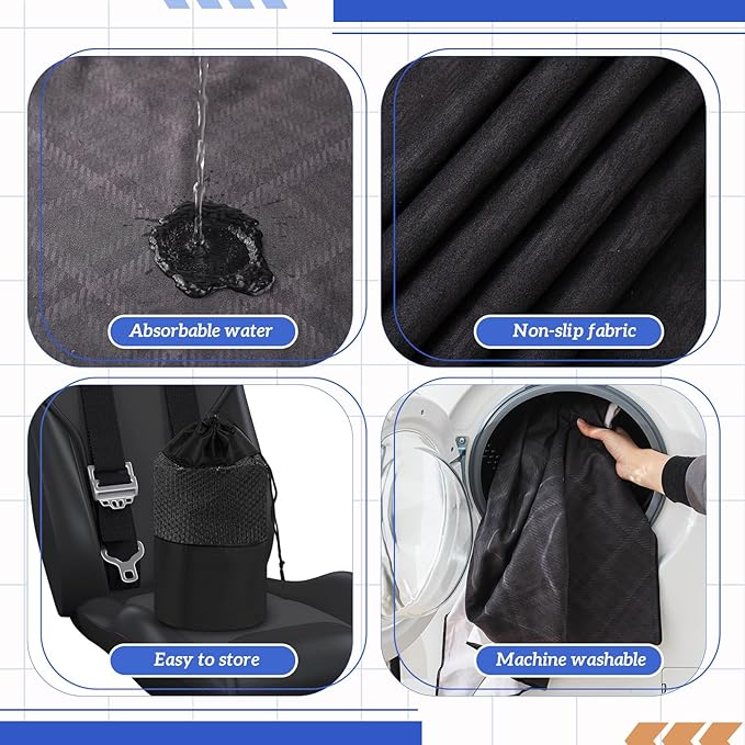2 Pack Car Seat Towel Covers with Storage Bag 63 x 32 Inch Athletic Running Towel Seat Sweat Washable Non Slip Cover Gift for Car Outdoor Sport Activities (Black Plaid)