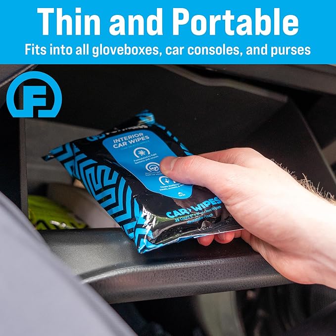 Fortress Car Interior Wipes (25 ct, Pack of 25) for Car Interior Cleaning, Dashboard, Seats, Detailing, and Steering Wheel [Travel Size] Skin-Safe Car Interior Cleaner Supplies