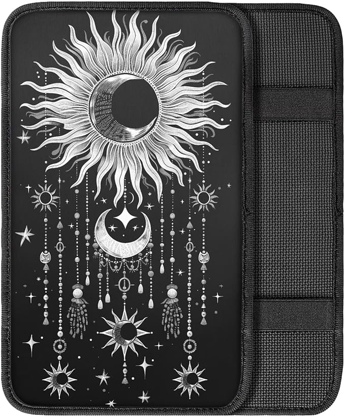 Dreaweet Moon Print Car Center Console Cover Black Armrest Cover for Car SUV Truck Console Covers Soft Comfy Car Arm Rest Cover Pad