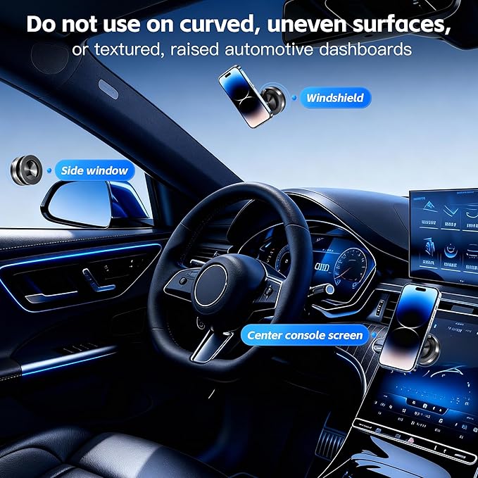 Car Phone Holder [120LBS Strongest Suction 2800gf Magnetic], 360° Adjustable for Magsafe Car Mount, Car Phone Mount for Cars/Gyms/Mirrors/Shower Stalls, Compatible with iPhone and Android Devices (3)