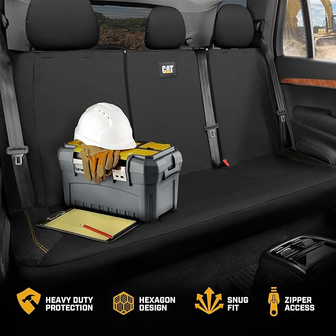 CAT PU Leather Car Seat Covers Full Set – Front Bucket Seats + 60/40 Split Rear Bench – Black Waterproof Automotive Seat Covers, Scratch-Resistant, Universal Fit for Cars, Trucks, SUVs, Easy Install