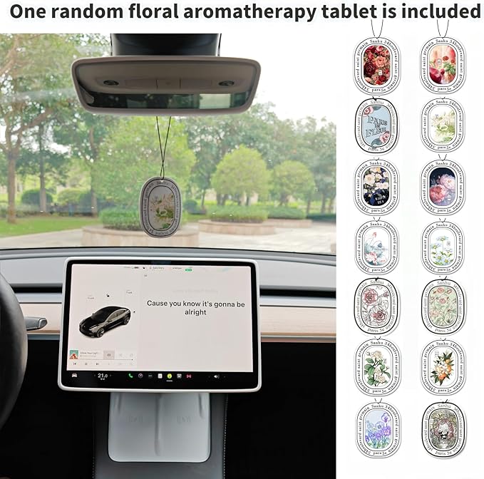 Tesla Model 3 Model Y Accessories of Screen Protector Frame + Center Console Wireless Charging Silicone Pad + Interior Rear View Mirror Cover 3pcs 3in1 (White)