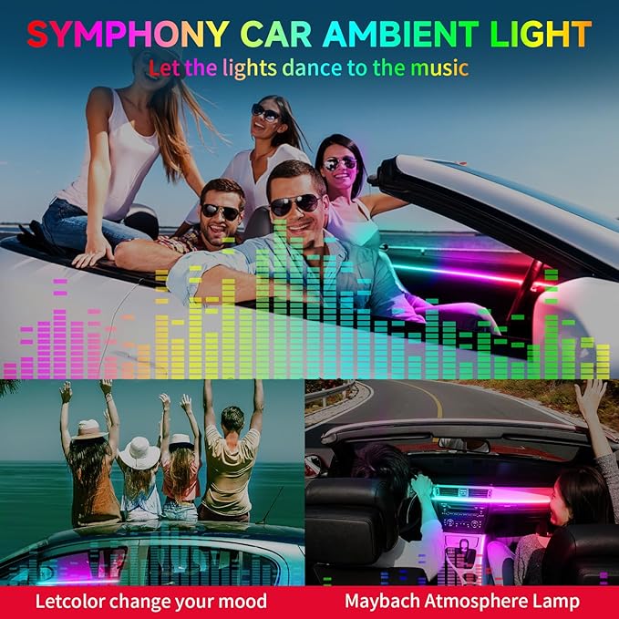 Interior Car LED Strip Lights Acrylic Fiber Optic Strip LED Lights with APP&Remote Control Dynamic Chasing Music Sync Neon Ambient Lighting Kits for Cars,SUVs,Trucks(55.12inch*2)