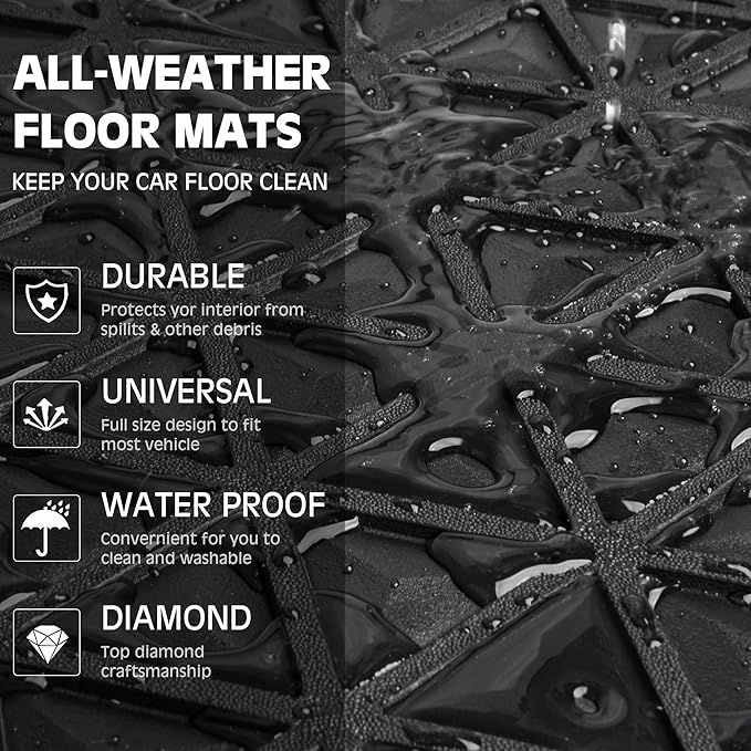 CAR PASS Dazzle Colour Change Car Mats Diamond Floor Mats Full Set Anti-Slip 3D Rhombus Waterproof Universal Trim Fit Liner Glitter Crystal Sparkly Shining Rhinestone Girl Women SUV Sedan Van Colorful