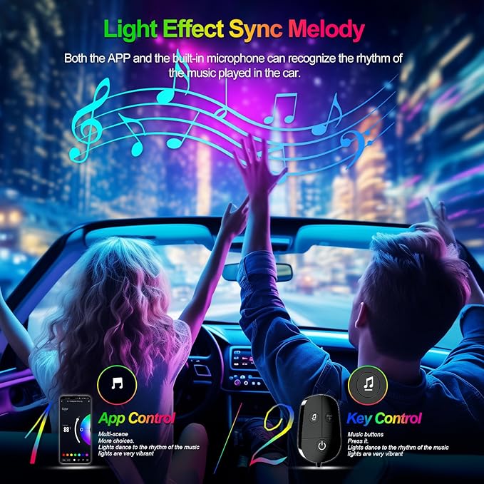 YiLaie Car Lights Interior, Smart Interior Car Lights with App Control, Under Dash Footwell Neon Internal Lighting Kit Multicolor, Cigarette Lighter DC 12V for Car Accessories