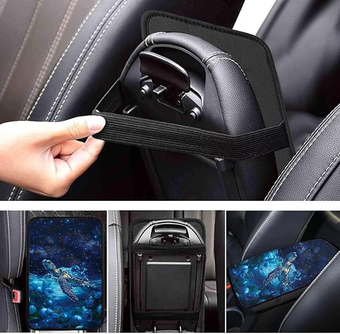 Suobstales Galaxy Turtle Flower Print Car Armrest Pad Soft Center Console Arm Rest Protector Cover Universal Car Interior Accessories Decoration