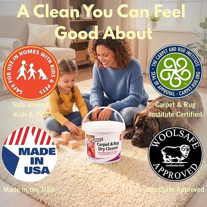 Capture Carpet & Rug Dry Cleaner w/Resealable lid - Home, Car, Dogs & Cats Pet Carpet Cleaner Solution - Strength Odor Eliminator, Stains Spot Remover, Non Liquid & No Harsh Chemical (8 Pound)