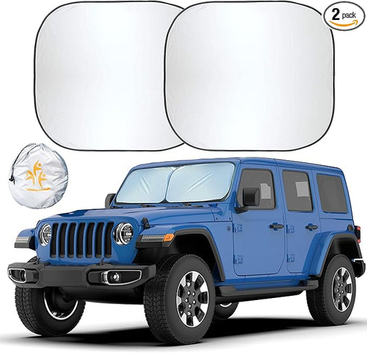 EcoNour 2-Piece Windshield Sun Shade for Jeep, Foldable Jeep Wrangler Sun Shade, Jeep Gladiator Sun Shade, Fits Jeep Wrangler JL JLU 2018-2025, Jeep Gladiator 2020-2025, Keeps Car Interior Cooler