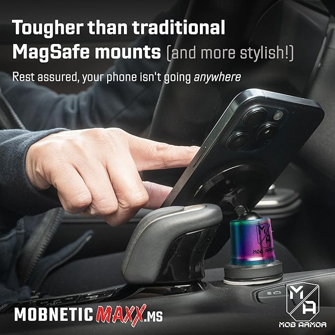 Mob Armor MobNetic Maxx MS - MagSafe Compatible Car Phone Mount w/ 90º Tilt, 360º Rotation & Durable Aluminum Build, Magnetic Holder for iPhone & Android Devices, USA Assembled - Multi-Colored