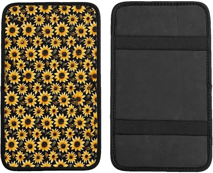Car Center Console Cover Yellow Sunflower Universal Armrest Seat Box Cover Protector Flower Floral Car Accessories Flower Floral Armrest Seat Box Cover Protector for Truck Van Sedans