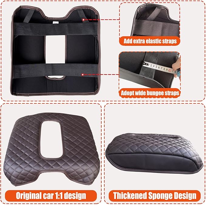 Center Console Cover for Chevy Silverado & GMC Sierra 1500 2500 3500 2014-2018 & Tahoe Yukon Suburban 2015-2020, Scratch Resistance Armrest Cover Trim Accessories - Brown (Bucket Console Only)