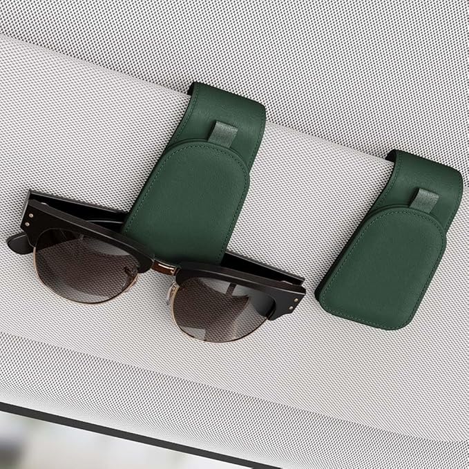 Sotfamily Sunglass Holder for Car Visor, Suede Cloth Magnetic Sunglass Organizer for Car Accessories, 2 Packs, Grass Green