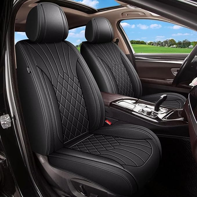 Seat Covers Full Set for Nissan Rogue 2010-2025 2026: Breathable Perforated Leather Car Seat Cover (Black)