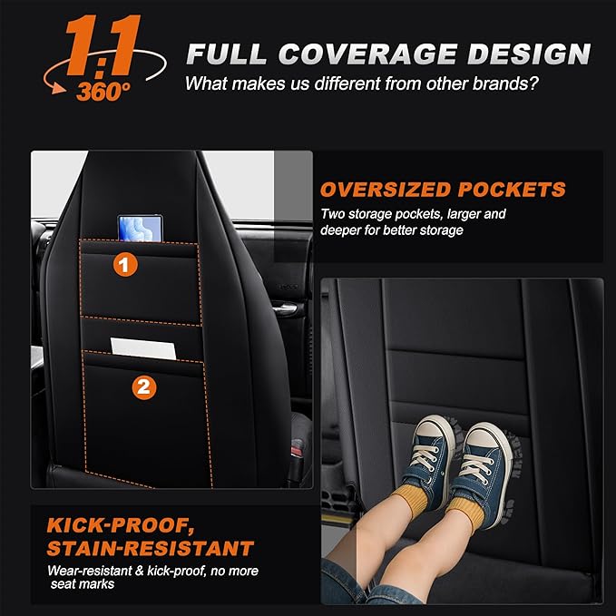 AOMSAZTO Custom Fit Seat Covers for Jeep Wrangler 1997 1998 1999 2000 2001 2002 Waterproof Car Seat Covers Full Set Black