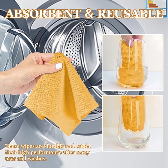wuyaoyao 50PCS Microfiber Cleaning Cloth Roll, 10"×10" Tear Away Microfiber Towels, Reusable Washable Cloth Paper Towels, Multi-Purpose Cleaning Rags for Car Home Kitchen Garage Shop (Orange)