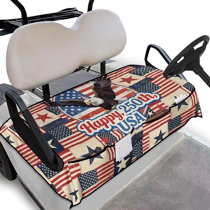Biyejit Golf Cart Seat Covers with 4 Pockets Golf Cart Seat Towel Blanket Fits 2-Seat Golf Carts, Golf Cart Accessories