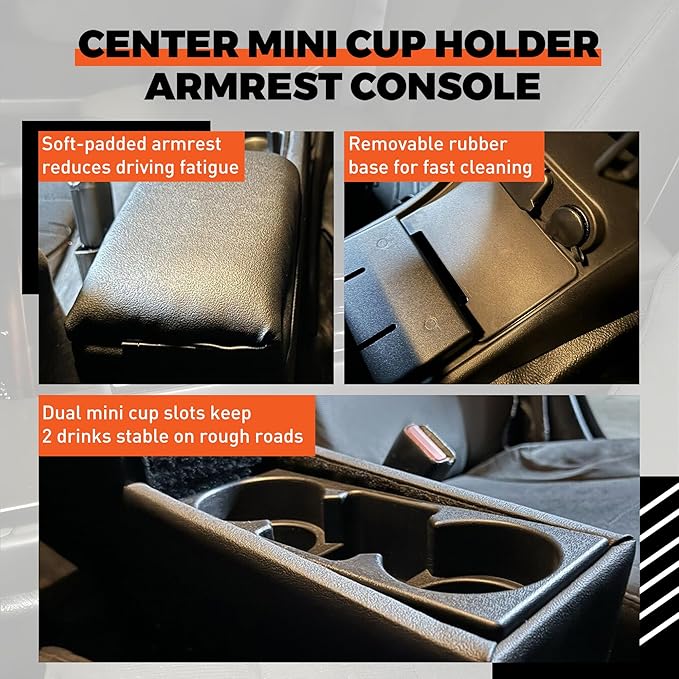 ECOTRIC Center Mini Cup Holder Armrest Console Compatible with 2006-2020 Dodge Charger Police Black Upholstered Middle Cover Storage Box pad Lid Kit Replacement Organizer