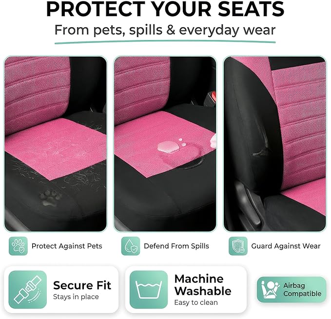 FH Group Automotive Car Seat Covers Front Set Premium 3D Air Mesh Front Seat Covers, Airbag Compatible Universal Fit Interior Accessories for Cars Trucks and SUVs - Pink