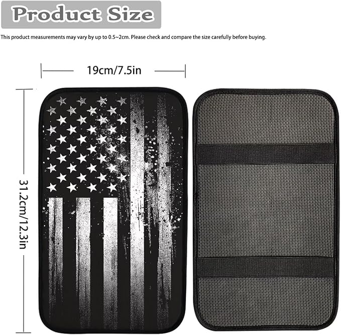 American Flag Print Car Center Console Cover Non Slip Decorative Armrest Cushion Cover for Cars Universal Fit Most Vehicles, Easy to Install