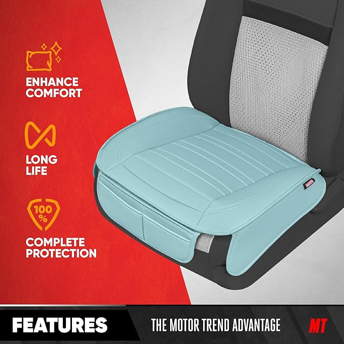 Motor Trend Seat Covers for Cars Trucks SUV, Faux Leather 2-Pack Mint Padded Car Seat Covers with Storage Pockets, Premium Interior Car Seat Cover