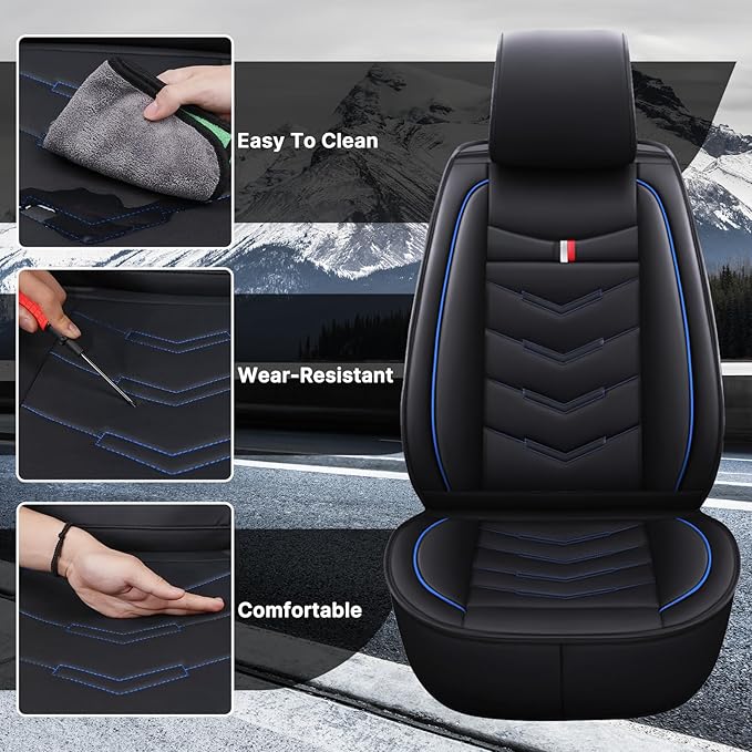Car Seat Cover for Chevrolet Camaro 2000-2024, Durable Wear Resistant Waterproof Vehicle Cushion Cover, Breathable No Odor Premium Leather Vehicle Seat Covers.(Standard,Black Blue)