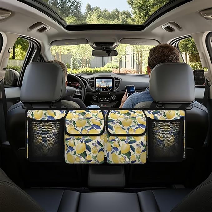 Lemon Car Trunk Organizer and Storage, Backseat Hanging Organizer for SUV, Truck, Collapsible Cargo Storage Bag with 4 Pockets, Car Interior Accessories
