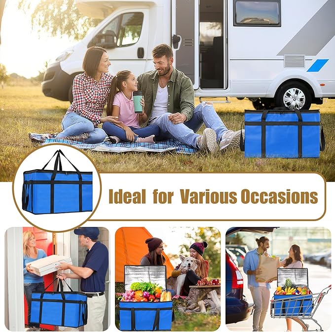 PEASUG Insulated Bags for Food Delivery, XXXL Pizza Delivery Bags, Large Capacity Cooler Bag Keep Food Warm for Grocery Shopping and Catering, Foldable, Heavy-Duty (Blue)
