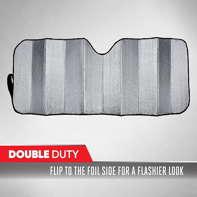 Motor Trend Blue Accordion Folding Car Windshield Sun Shade - Blackout Sun Visor for Car Windshield - Foldable Jumbo Sunshade and Front Window Truck Sun Screen for UV Sun Protection - 66 x 27