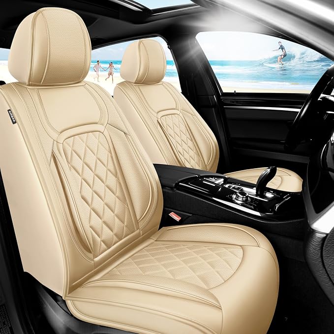 Fit HRV Car Seat Covers Compatible with Honda HRV 2016-2025 2026, Premium Leather Breathable, Wear Resistant, Airbag Compatible, All-Weather Protection & Full Coverage, Full Set Beige