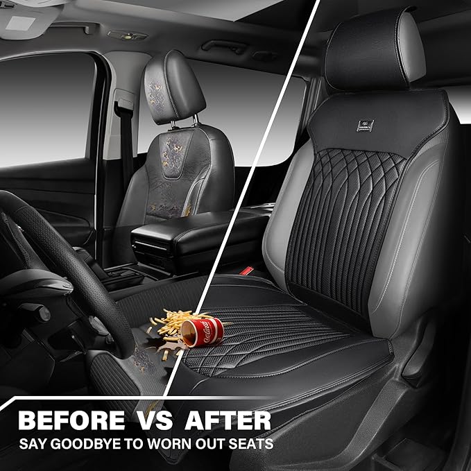 CAR PASS Car Seat Protector, Sideless Seat Covers for Cars, All Season Waterproof Nappa Leather Breathable Front Seats Cushion with Storage Pocket Universal Fit Vehicle Car SUV Truck, 2 Pack All Black