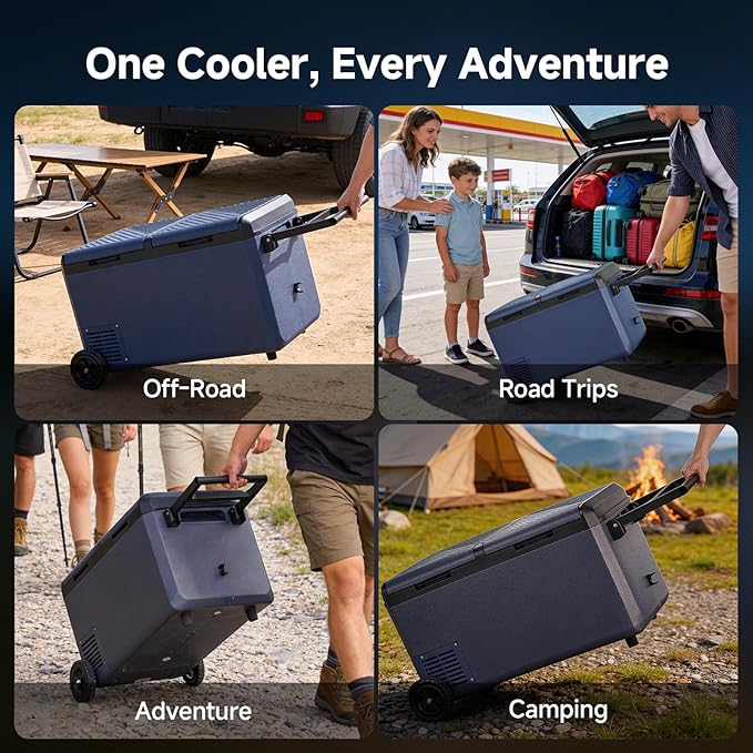 BODEGA COOLER Car Refrigerator Dual Zone,79QT Portable Freezer -4°F to 68°F, 12V Electric Cooler with Wheels & Handle, Ultra-Quiet ≤31dB, Fast Cooling for Camping, RV, Van Life & Road Trips