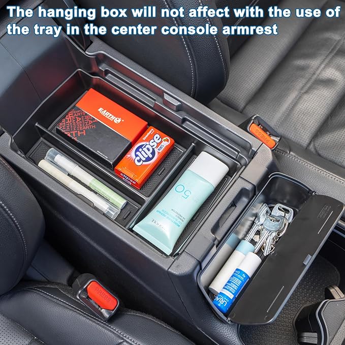 PIMCAR Center Console Hanging Box Compatible with 2023-2026 Honda CRV Hidden Compartment with Lid Premium ABS Plastic Armrest Storage Tray Accessories