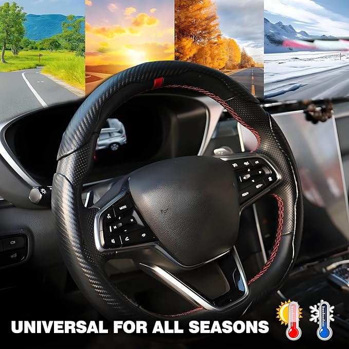 3 Pcs Carbon Fiber Car Steering Wheel Cover, Anti-Skid & Scratch-Proof,Segmented, Butterfly Thin Steering Wheel Cover Men/Women Universal Fit 14.5"-16" Wheel Covers for Cars/Truck/SUV